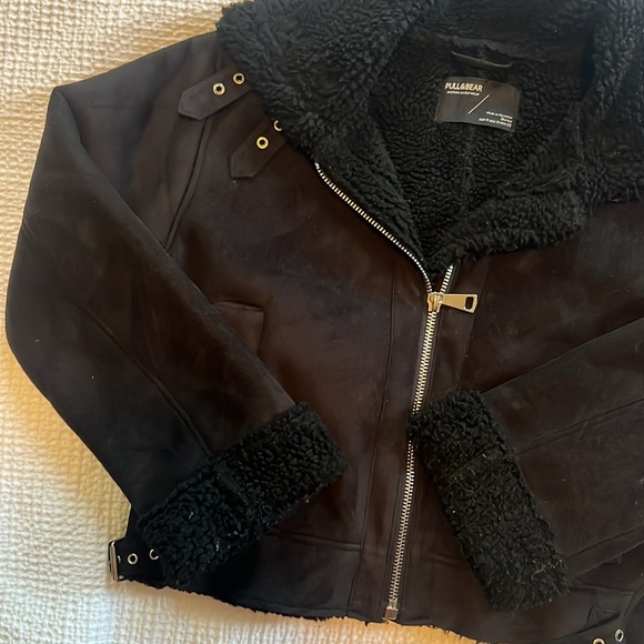 Pull & Bear Suede Moto Jacket with Sherpa Lining - Picture 4 of 5